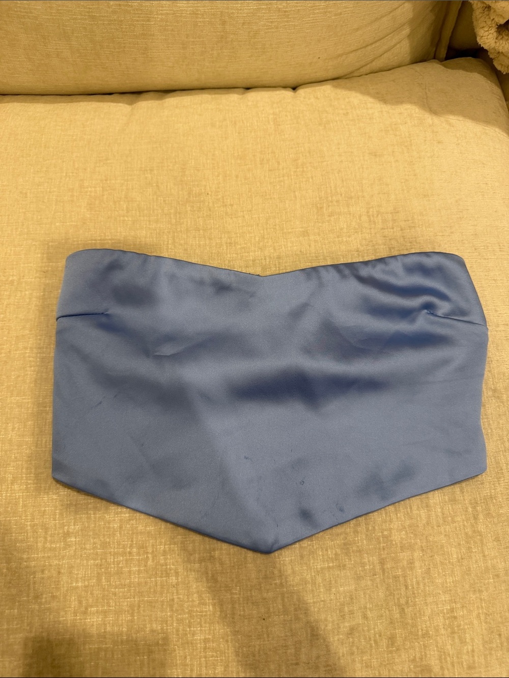 Tiger Mist Pale Blue Satin Strapless Bustier Top